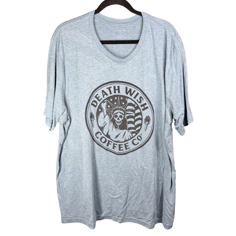 Death‎ Wish Coffee Co T Shirt Mens 3XL Blue Liberty Skull Graphic Short Sleeve